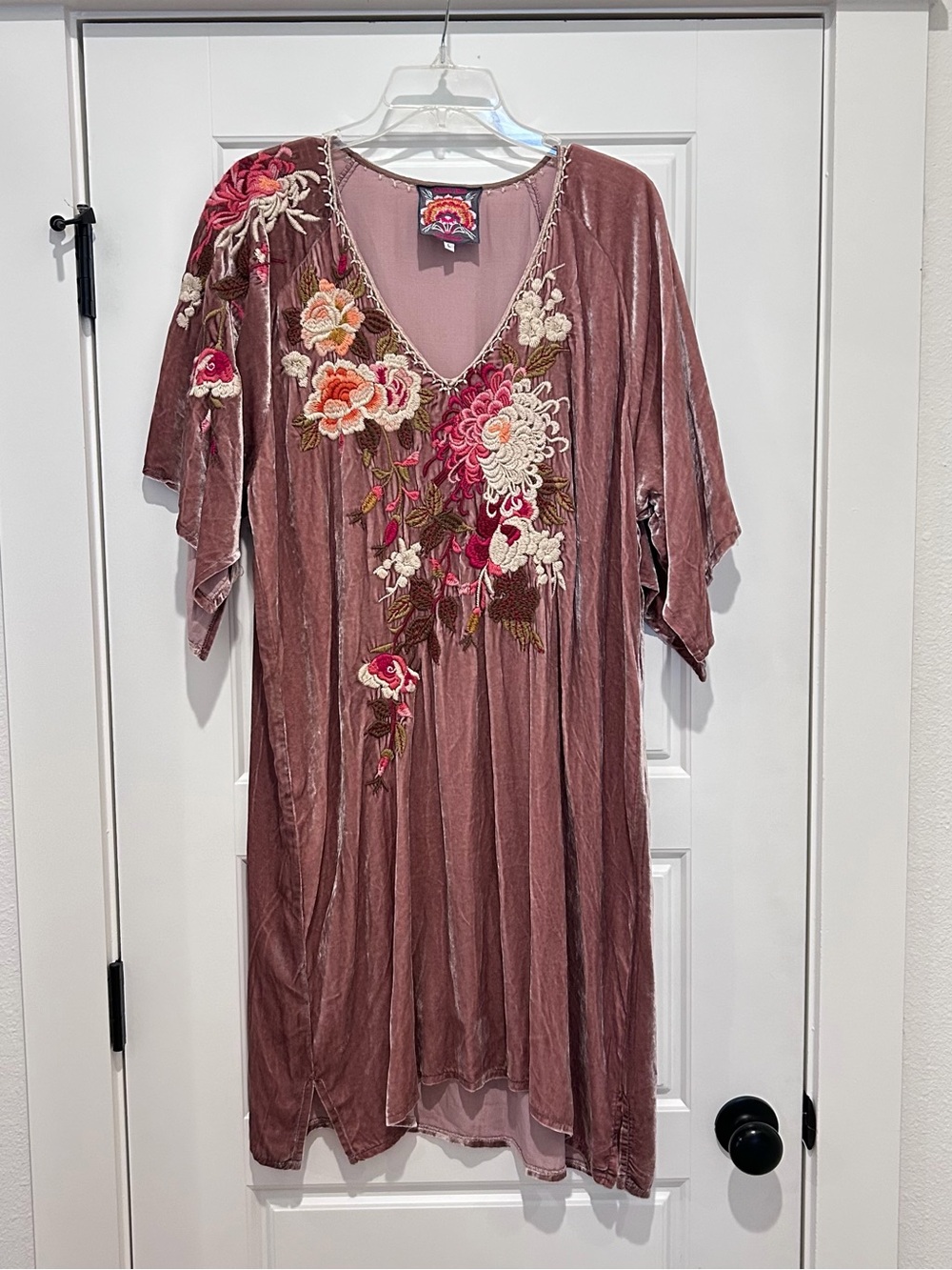 Johnny Was Embroidered Velvet Kimono Dress